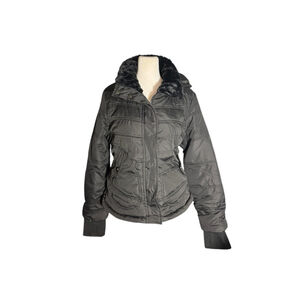 Size L Maralyn & Me Black Cold weather Winter puffer Jacket Faux Fur Collar